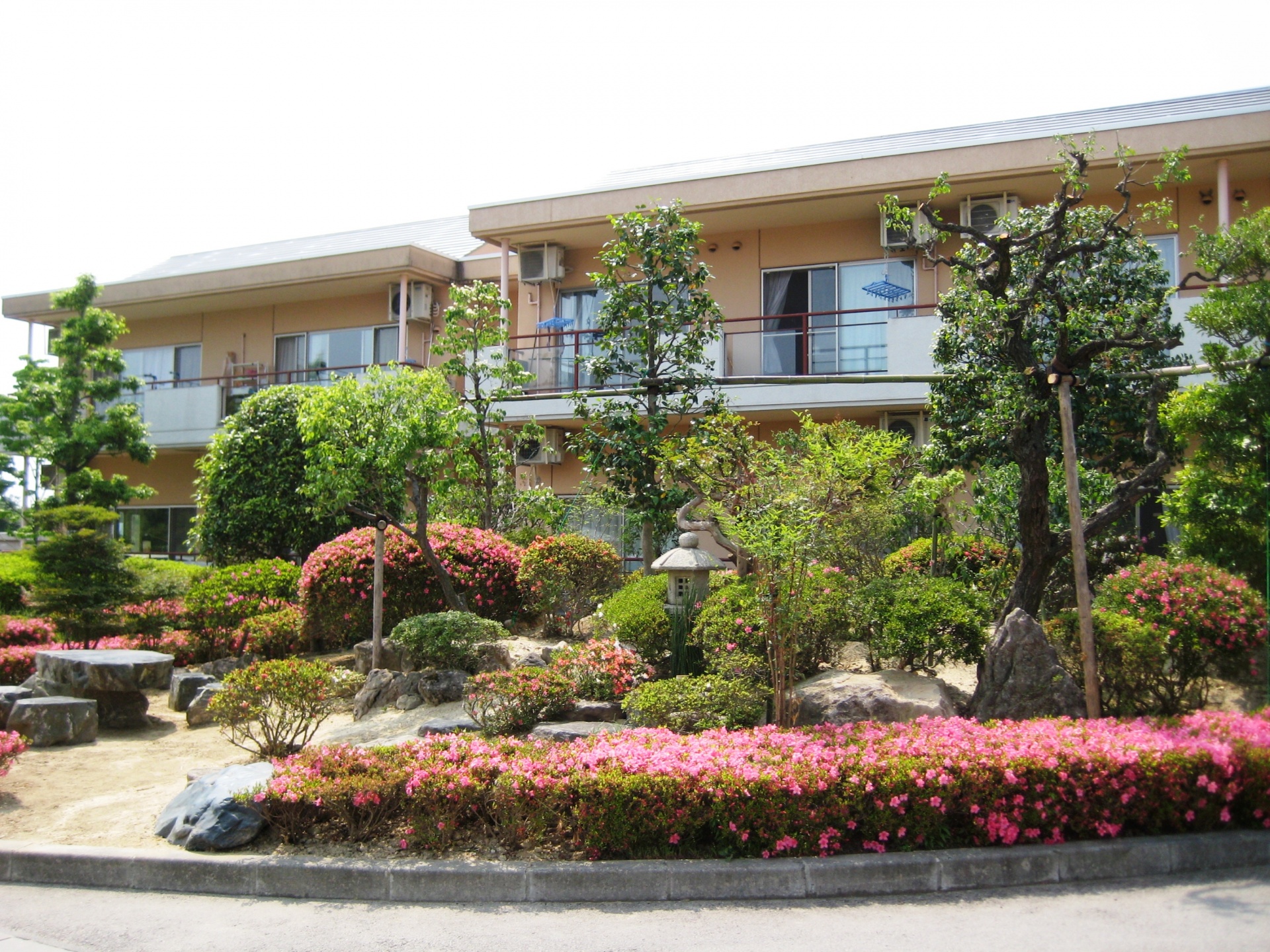 全て移植でまとめた和風庭園（郡山市　ケアハウス光の森）