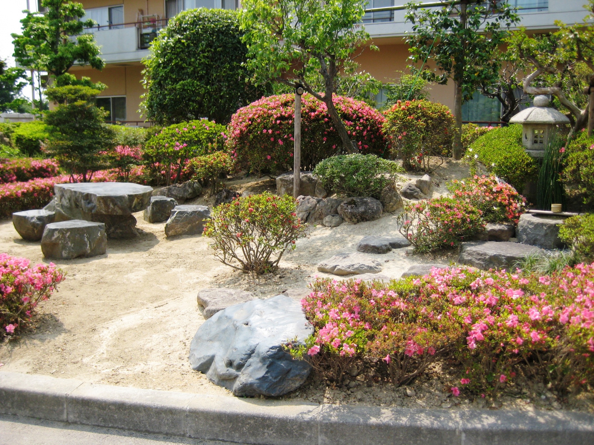 全て移植でまとめた和風庭園（郡山市　ケアハウス光の森）