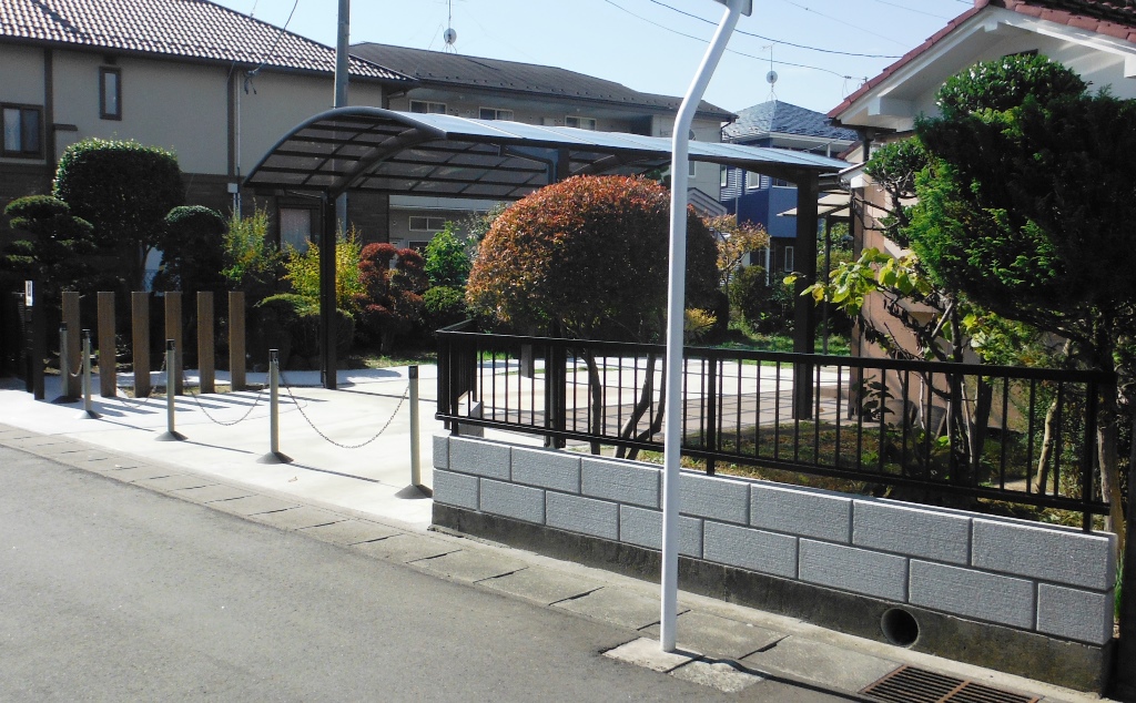郡山市　リフォーム外構ブロック積み　フェンス駐車場