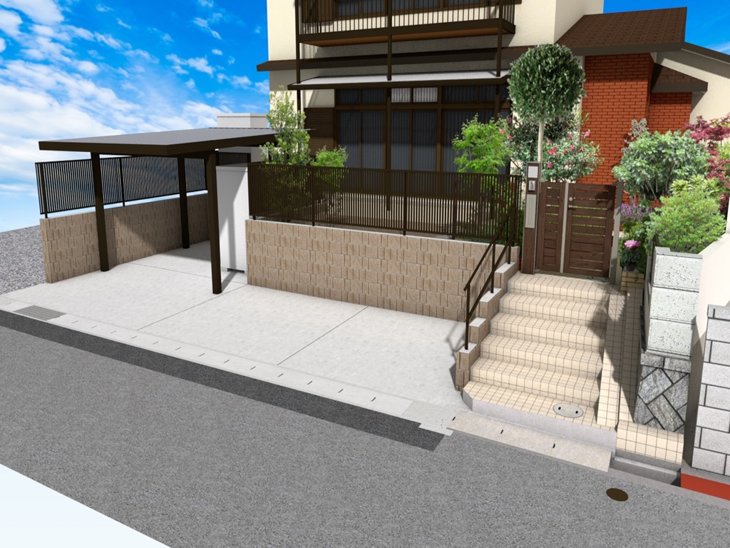福島県郡山市内の駐車場増設に伴う、外構リフォーム工事のイメージパースです。